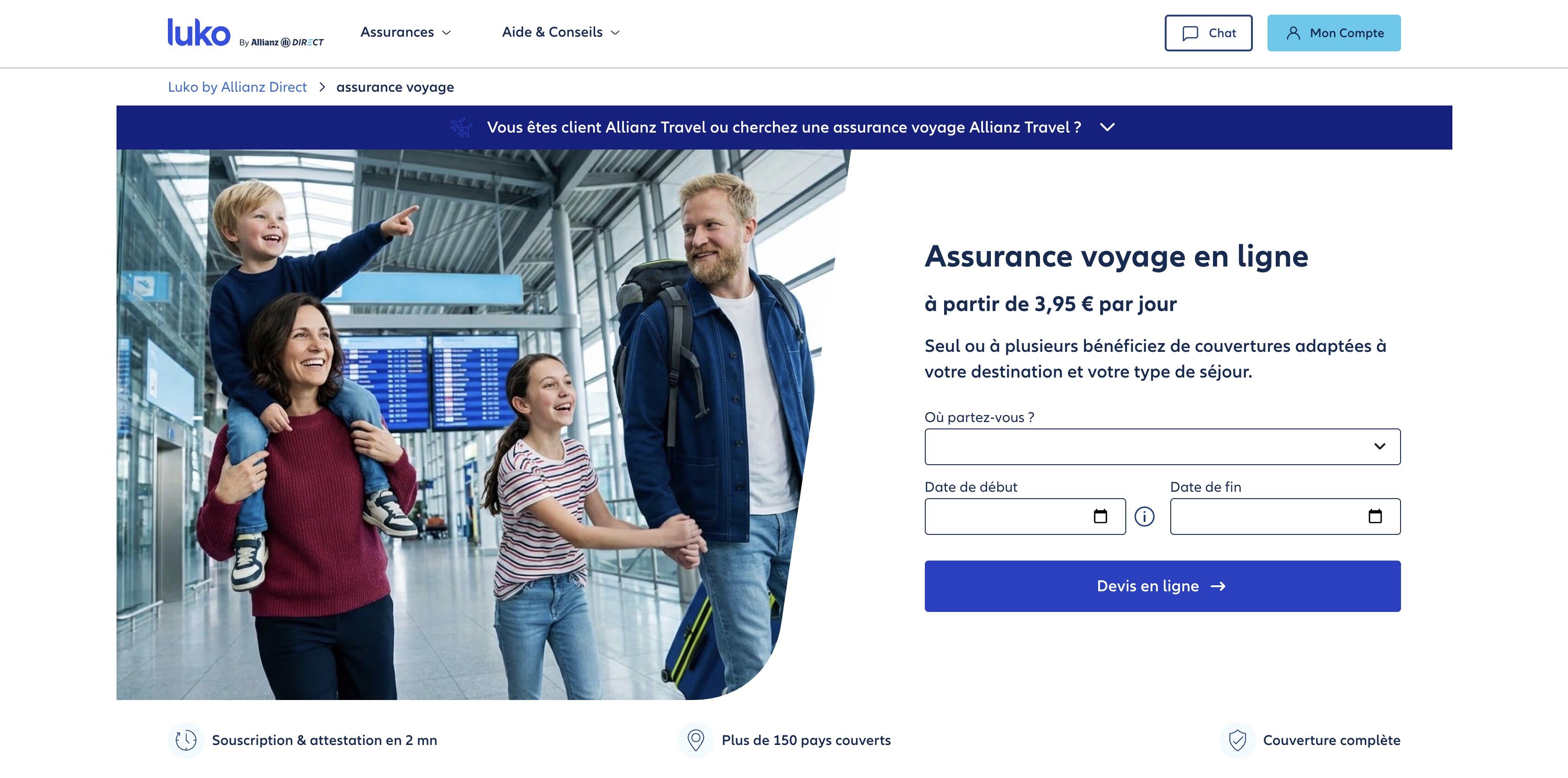 Allianz Travel, assurance voyage distribuée par Luko by Allianz Direct