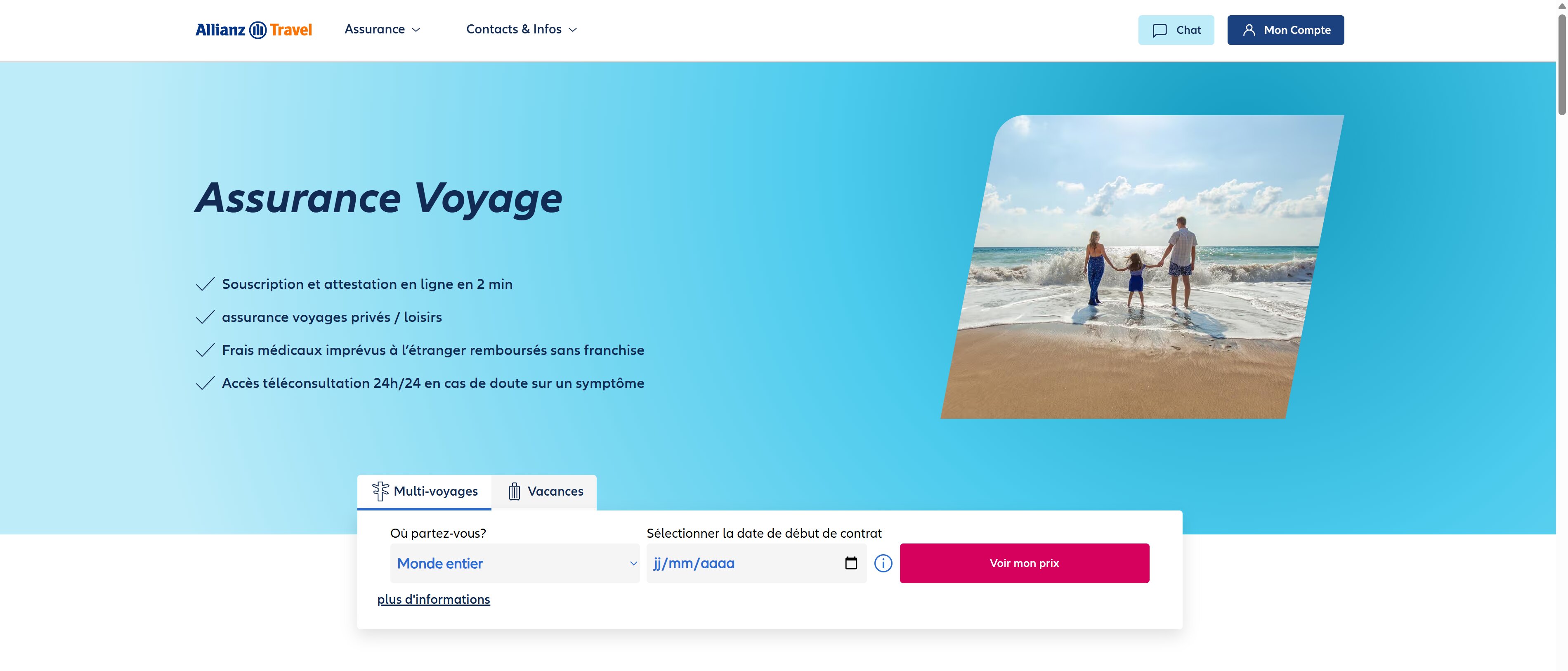 Allianz Travel assurance voyage page accueil site officiel