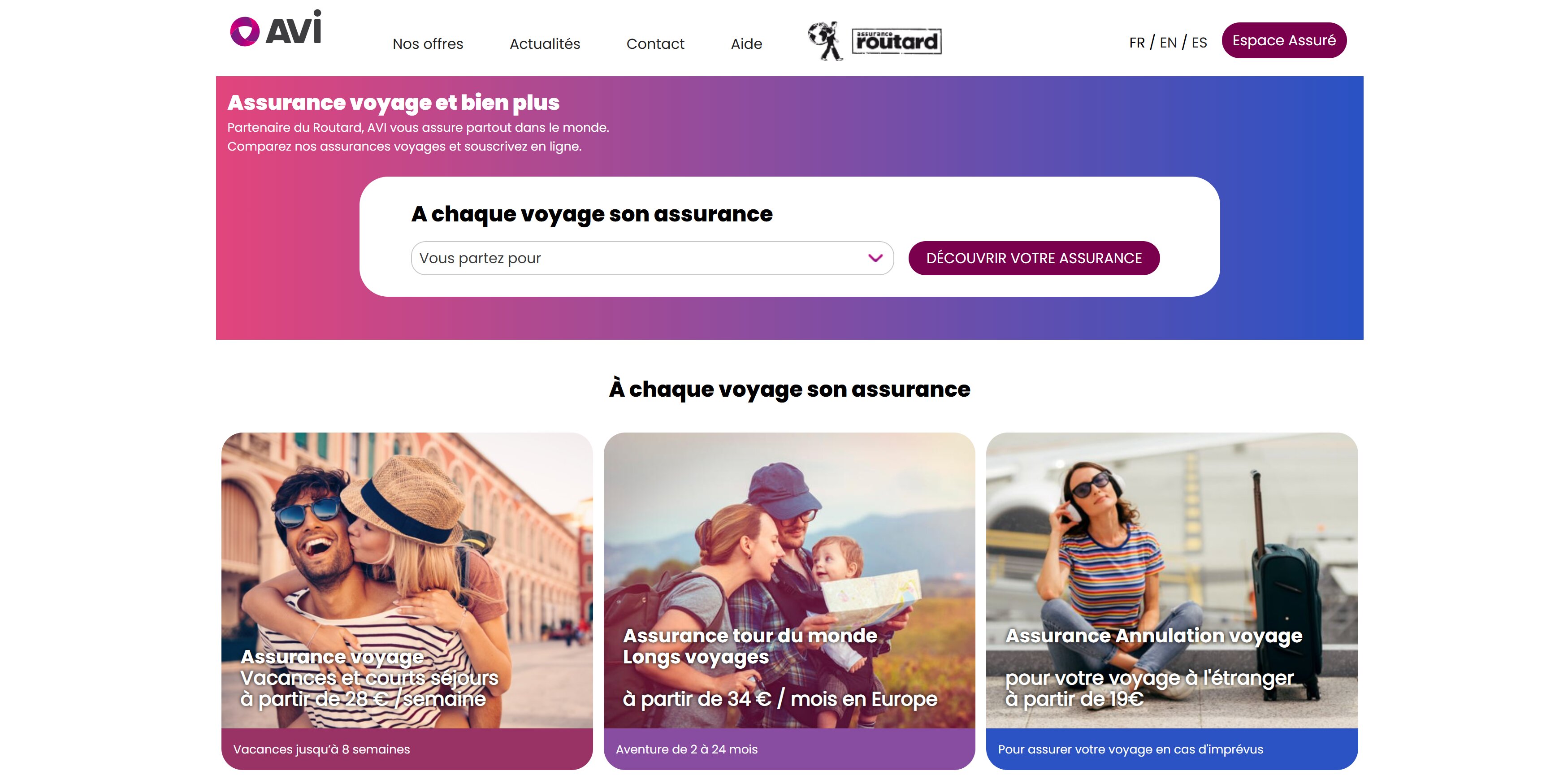 AVI International - Accueil plateforme assurance voyage