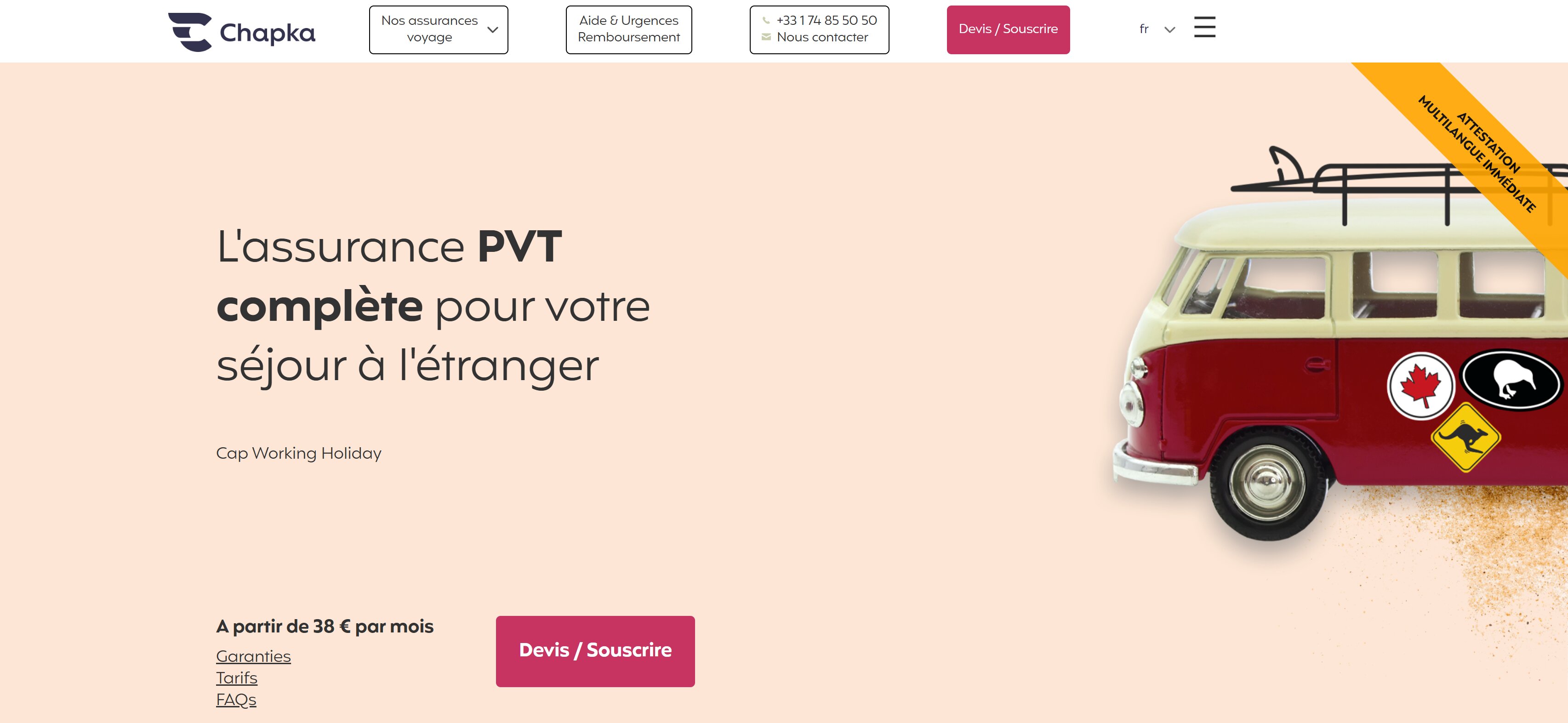 Plateforme Chapka Cap Working Holiday - Assurance PVT pour Working Holiday Visa avec réductions jusqu'à -10% en couple